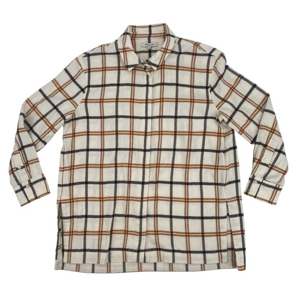 Madewell Women's Size Small White Plaid Button Up Style NI008 Flannel Shirt NWT - Picture 1 of 12